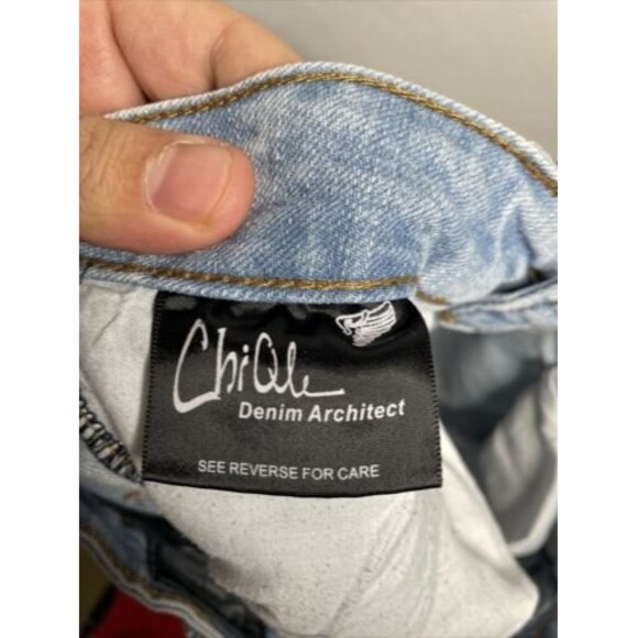 Chi Ole Denim Architect  Shorts Denim Stars and Stripes Distressed Size 27 USA - Picture 6 of 7